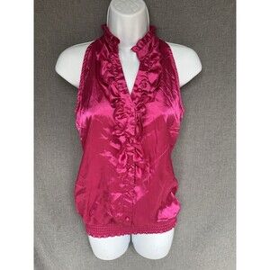 VTG WET SEAL Y2K Medium‎ Hot Pink Ruffle Top Sleeveless Halter
